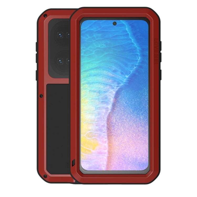 For Huawei P50 LOVE MEI Metal Shockproof Waterproof Dustproof Protective Phone Case with Glass(Red) - Huawei Cases by LOVE MEI | Online Shopping South Africa | PMC Jewellery