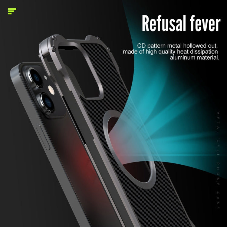 For iPhone 12 R-JUST RJ51 Hollow Shockproof Metal Protective Phone Case (Dark Grey) - iPhone 12 / 12 Pro Cases by R-JUST | Online Shopping South Africa | PMC TechLife | Buy Now Pay Later Mobicred