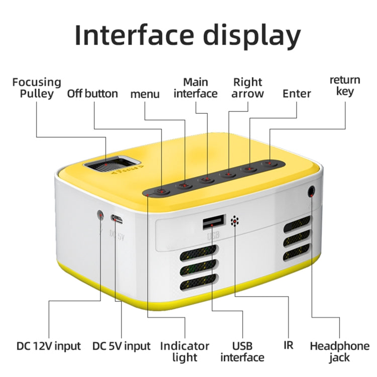 T20 320x240 400 Lumens Portable Home Theater LED HD Digital Projector, Same Screen Version, US Plug(White Yellow) - LED Projector by PMC Jewellery | Online Shopping South Africa | PMC Jewellery | Buy Now Pay Later Mobicred