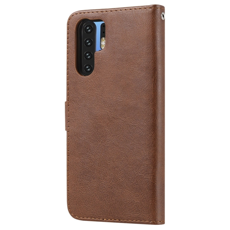 For Huawei P30 Pro Solid Color Horizontal Flip Protective Case with Holder & Card Slots & Wallet & Photo Frame & Lanyard(Brown) - Huawei Cases by PMC TechLife | Online Shopping South Africa | PMC TechLife