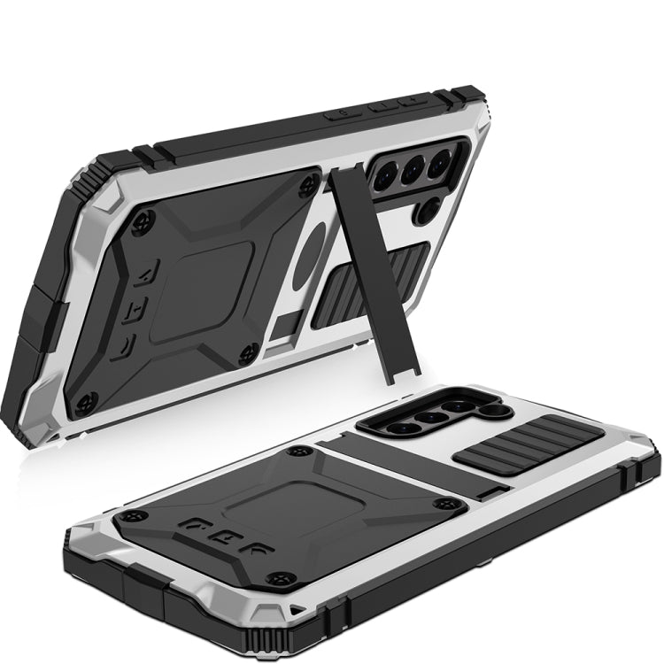 For Samsung Galaxy S21 FE R-JUST Rugged Phone Case with Holder(Silver) - Galaxy Phone Cases by R-JUST | Online Shopping South Africa | PMC Jewellery | Buy Now Pay Later Mobicred