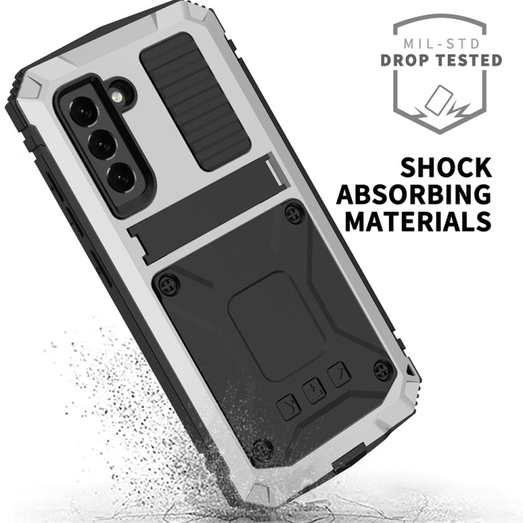 For Samsung Galaxy S21 FE R-JUST Rugged Phone Case with Holder(Silver) - Galaxy Phone Cases by R-JUST | Online Shopping South Africa | PMC Jewellery | Buy Now Pay Later Mobicred