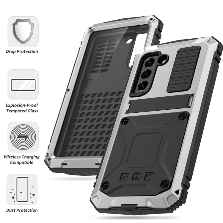 For Samsung Galaxy S21 FE R-JUST Rugged Phone Case with Holder(Silver) - Galaxy Phone Cases by R-JUST | Online Shopping South Africa | PMC Jewellery | Buy Now Pay Later Mobicred