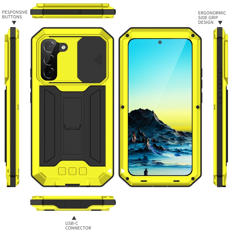 For Samsung Galaxy S22 5G R-JUST Sliding Camera Metal + Silicone Holder Phone Case(Yellow) - Galaxy S22 5G Cases by R-JUST | Online Shopping South Africa | PMC Jewellery