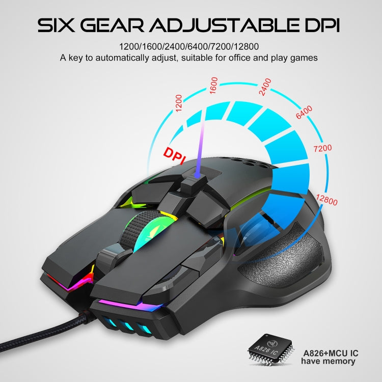 HXSJ S700 USB 12800dpi Adjustable 10-Keys Mechanical Wired Gaming Mouse(Black) - Wired Mice by HXSJ | Online Shopping South Africa | PMC Jewellery | Buy Now Pay Later Mobicred