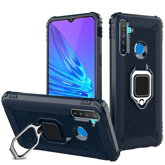 For OPPO Realme 5 Carbon Fiber Protective Case with 360 Degree Rotating Ring Holder(Blue) - Realme Cases by PMC Jewellery | Online Shopping South Africa | PMC Jewellery | Buy Now Pay Later Mobicred