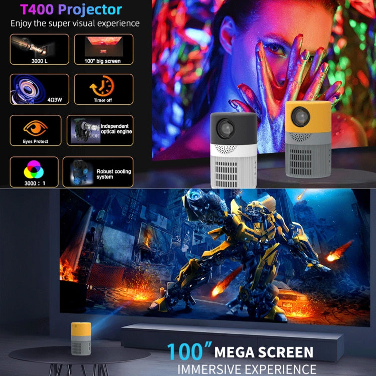 T400 100 inch Screen 3000 Lumens LED Mini Projector, Plug Type:AU Plug(Grey Yellow) - Mini Projector by PMC Jewellery | Online Shopping South Africa | PMC Jewellery | Buy Now Pay Later Mobicred