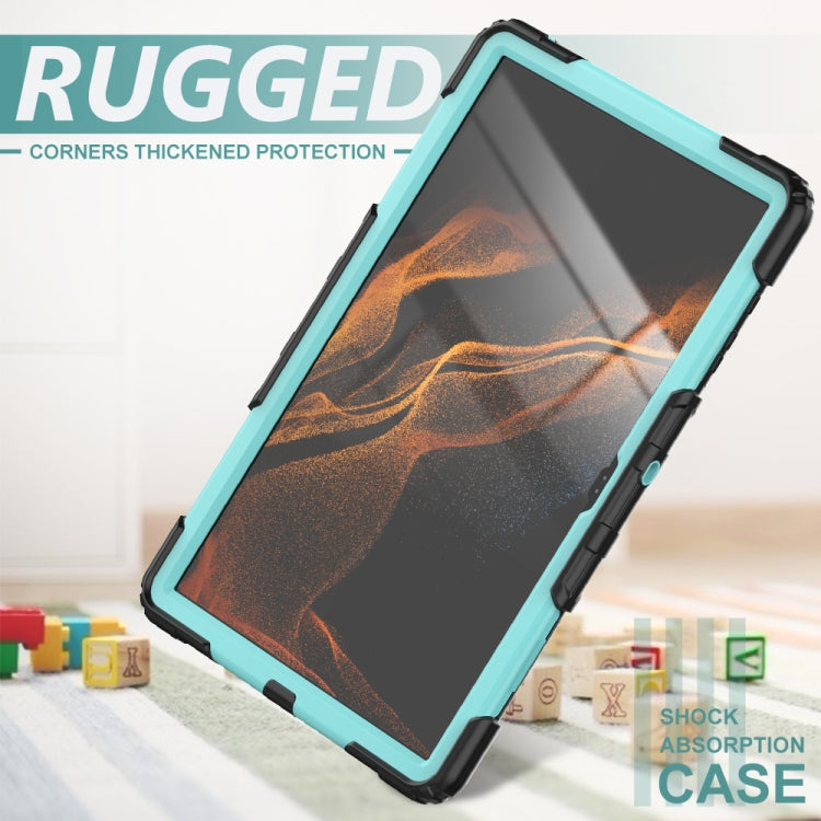 For Samsung Galaxy Tab S10 Ultra / S9 Ultra / S8 Ultra Silicone + PC Tablet Case with Shoulder Strap(Black+Light Blue) - Tab S10 Ultra Cases by PMC Jewellery | Online Shopping South Africa | PMC Jewellery | Buy Now Pay Later Mobicred