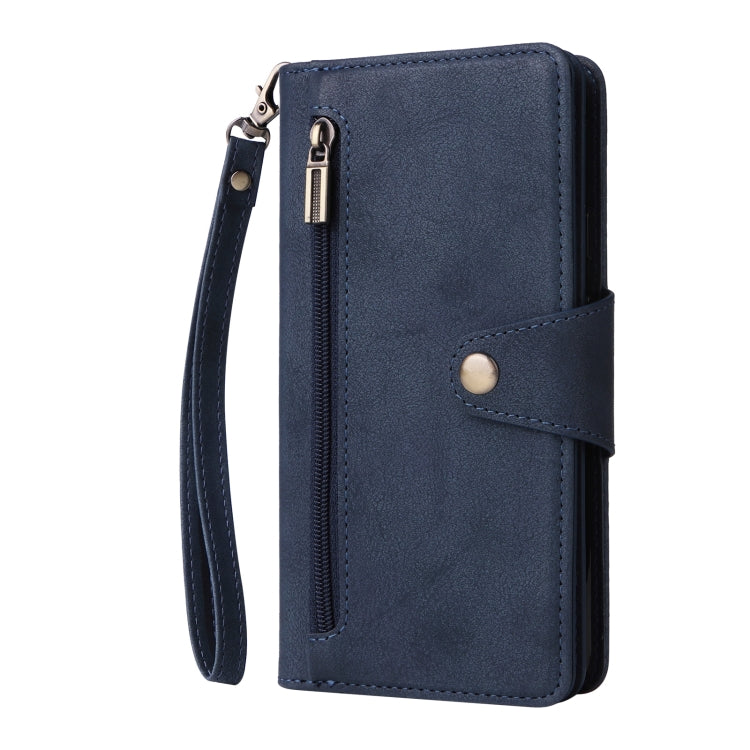 For Google Pixel 3A Rivet Buckle 9 Cards Three Fold Leather Phone Case(Blue) - Google Cases by PMC TechLife | Online Shopping South Africa | PMC TechLife | Buy Now Pay Later Mobicred