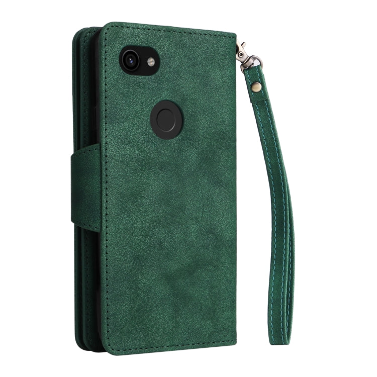 For Google Pixel 3A Rivet Buckle 9 Cards Three Fold Leather Phone Case(Green) - Google Cases by PMC Jewellery | Online Shopping South Africa | PMC Jewellery | Buy Now Pay Later Mobicred