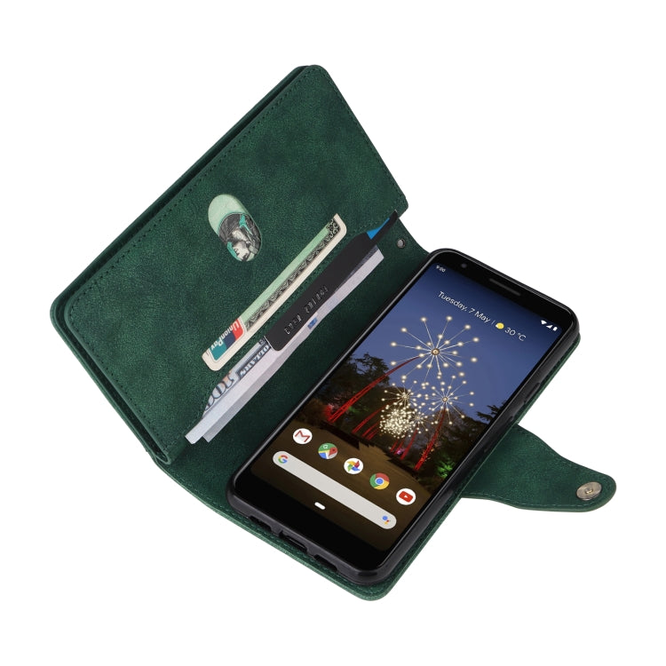 For Google Pixel 3A Rivet Buckle 9 Cards Three Fold Leather Phone Case(Green) - Google Cases by PMC Jewellery | Online Shopping South Africa | PMC Jewellery | Buy Now Pay Later Mobicred