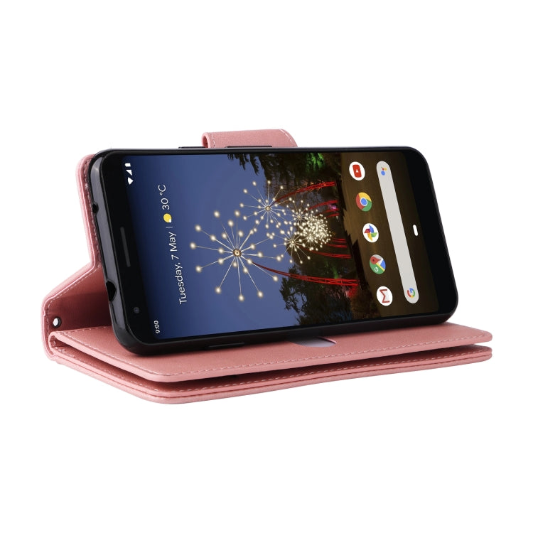 For Google Pixel 3A XL Rivet Buckle 9 Cards Three Fold Leather Phone Case(Rose Gold) - Google Cases by PMC TechLife | Online Shopping South Africa | PMC TechLife | Buy Now Pay Later Mobicred
