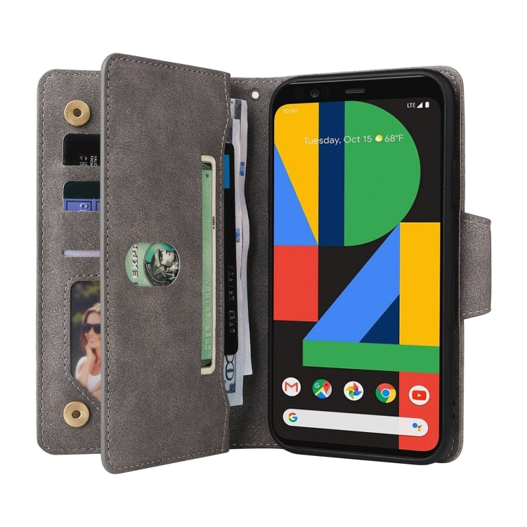 For Google Pixel 4 Rivet Buckle 9 Cards Three Fold Leather Phone Case(Grey) - free shipping - PMC TechLife - Order now!