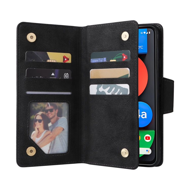 For Google Pixel 4A 5G Rivet Buckle 9 Cards Three Fold Leather Phone Case(Black) - Google Cases by PMC Jewellery | Online Shopping South Africa | PMC Jewellery | Buy Now Pay Later Mobicred