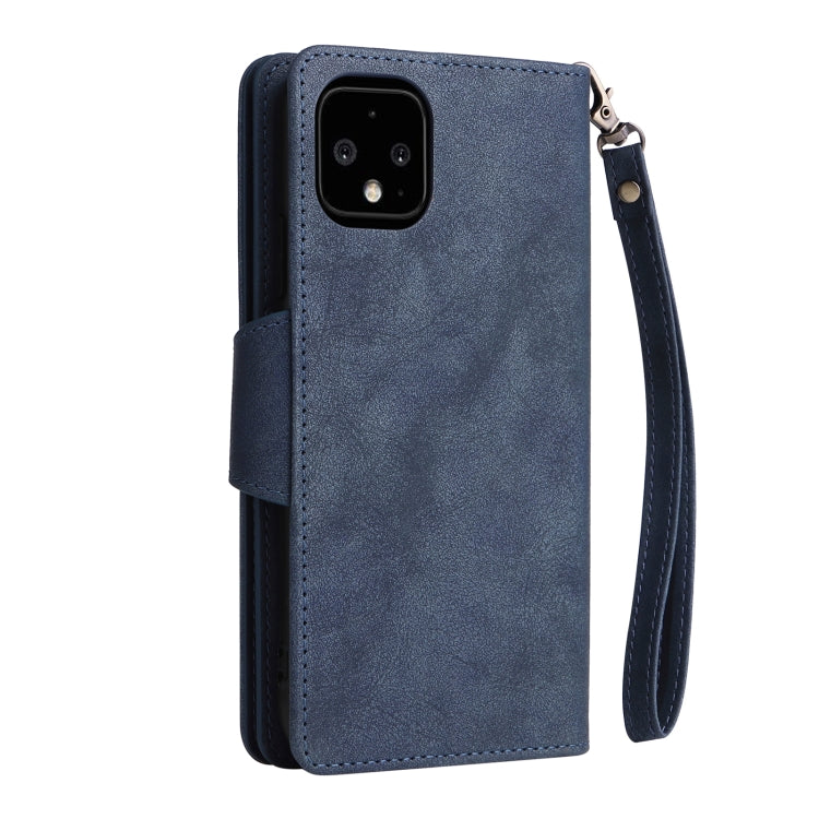 For Google Pixel 4 XL Rivet Buckle 9 Cards Three Fold Leather Phone Case(Blue) - Google Cases by PMC Jewellery | Online Shopping South Africa | PMC Jewellery | Buy Now Pay Later Mobicred