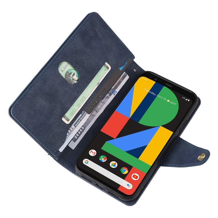 For Google Pixel 4 XL Rivet Buckle 9 Cards Three Fold Leather Phone Case(Blue) - Google Cases by PMC Jewellery | Online Shopping South Africa | PMC Jewellery | Buy Now Pay Later Mobicred