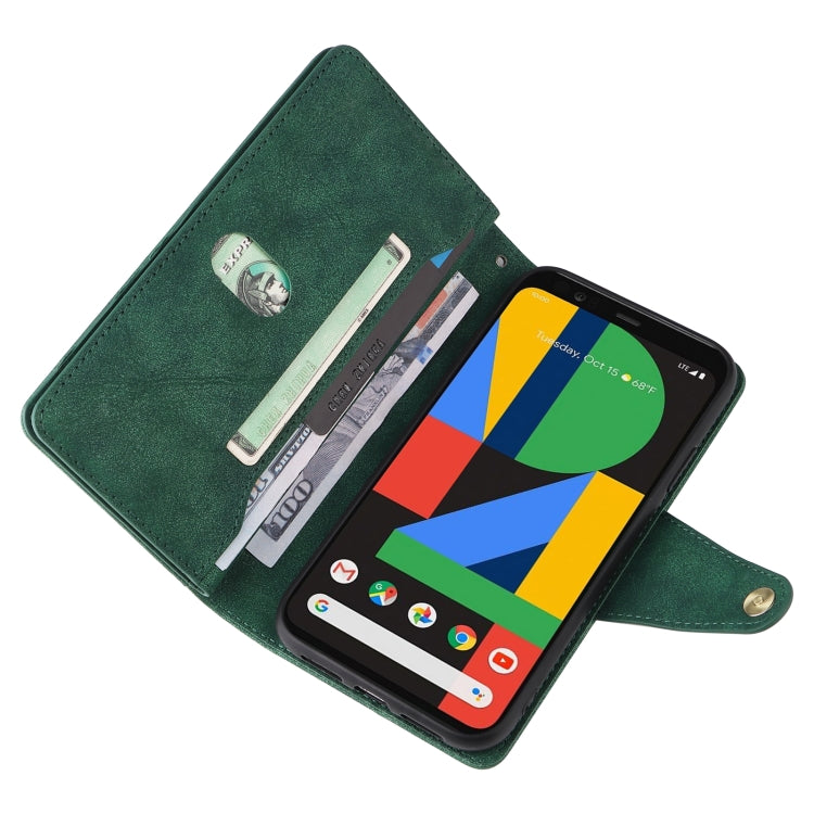 For Google Pixel 4 XL Rivet Buckle 9 Cards Three Fold Leather Phone Case(Green) - Google Cases by PMC TechLife | Online Shopping South Africa | PMC TechLife | Buy Now Pay Later Mobicred