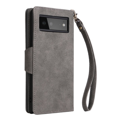 For Google Pixel 6 Rivet Buckle 9 Cards Three Fold Leather Phone Case(Grey) - Google Cases by PMC Jewellery | Online Shopping South Africa | PMC Jewellery | Buy Now Pay Later Mobicred