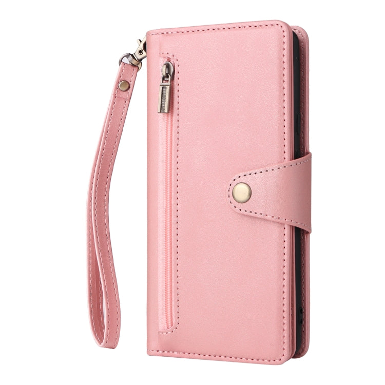 For Google Pixel 6 Pro Rivet Buckle 9 Cards Three Fold Leather Phone Case(Rose Gold) - Google Cases by PMC TechLife | Online Shopping South Africa | PMC TechLife | Buy Now Pay Later Mobicred