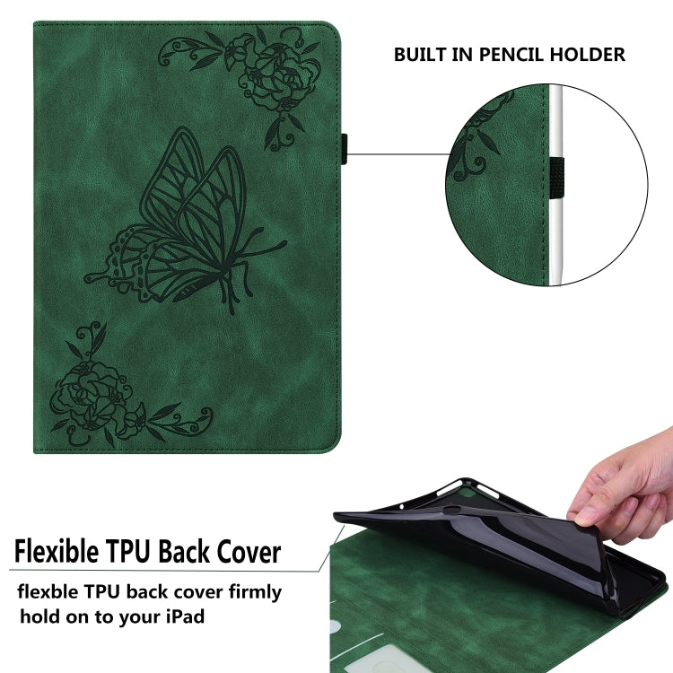 For Amazon Kindle Fire HD 10 2019 / 2017 Butterfly Flower Embossed Leather Tablet Case(Green) - Amazon by PMC TechLife | Online Shopping South Africa | PMC TechLife | Buy Now Pay Later Mobicred