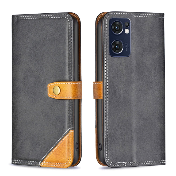 For OPPO Reno7 5G / Find X5 Lite Color Matching Double Sewing Thread Leather Phone Case(Black) - OPPO Cases by PMC Jewellery | Online Shopping South Africa | PMC Jewellery | Buy Now Pay Later Mobicred