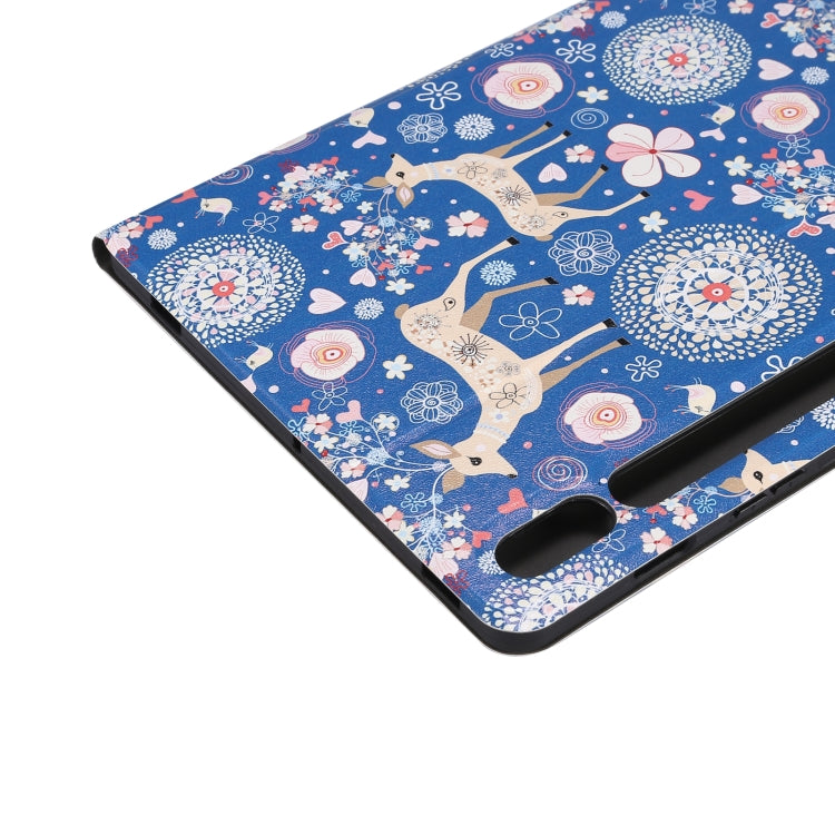 For Samsung Galaxy Tab S8 / Tab S7 Painted Voltage Pen Slot Tablet Smart Case(Blue Elk) - Galaxy Tab S8 Cases by PMC Jewellery | Online Shopping South Africa | PMC Jewellery