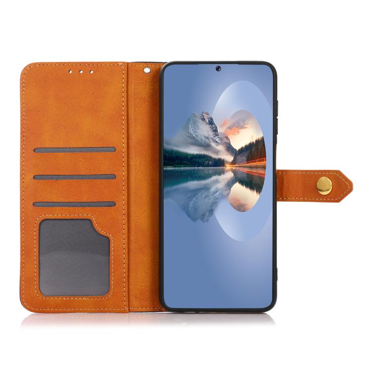 For iPhone 15 KHAZNEH Dual-color Cowhide Texture Flip Leather Phone Case(Blue) - free shipping - PMC TechLife - Order now!