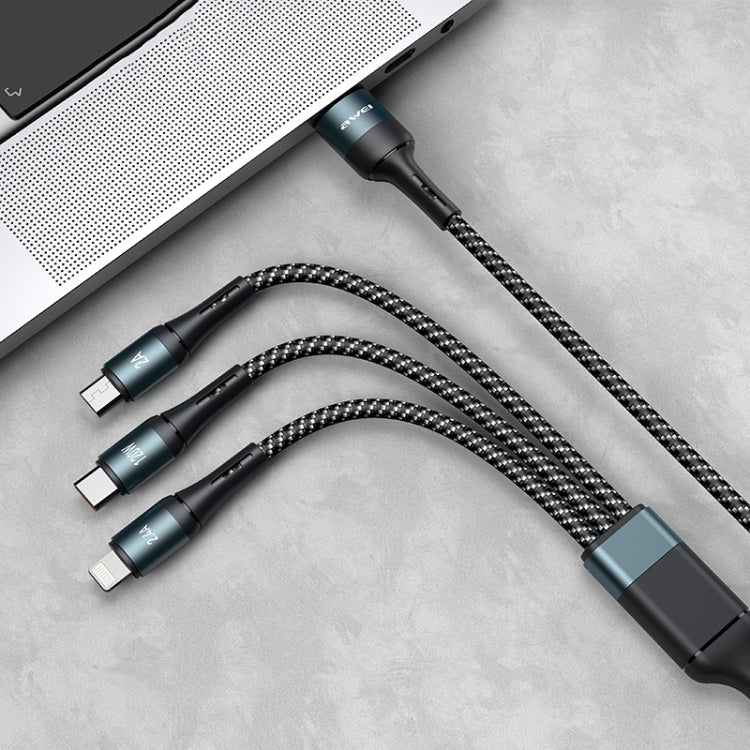 awei CL-972 Type-C / USB-C + 8 Pin + Micro USB 3 In 1 Fast Charging Data Cable, Length: 1.2m(Black) - Multifunction Cable by awei | Online Shopping South Africa | PMC Jewellery | Buy Now Pay Later Mobicred