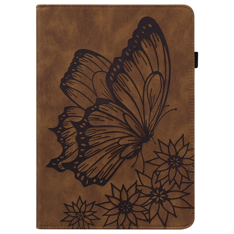 For Lenovo Tab P11 Big Butterfly Embossed Leather Tablet Case(Brown) - Lenovo by PMC TechLife | Online Shopping South Africa | PMC TechLife | Buy Now Pay Later Mobicred