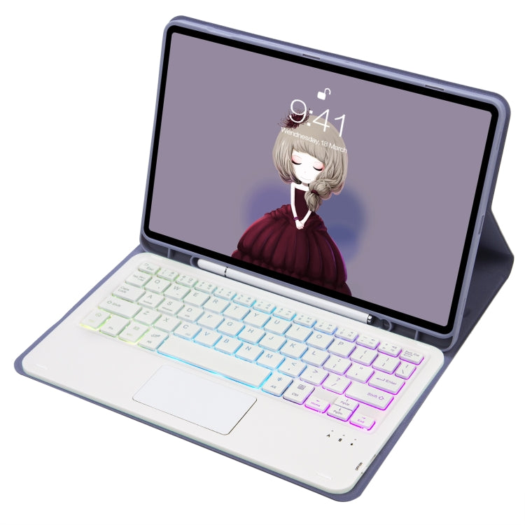For Samsung Galaxy Tab S8 / S7 A700B-AS Candy Color Backlight Bluetooth Keyboard Leather Tablet Case(Purple) - Samsung Keyboard by PMC TechLife | Online Shopping South Africa | PMC TechLife
