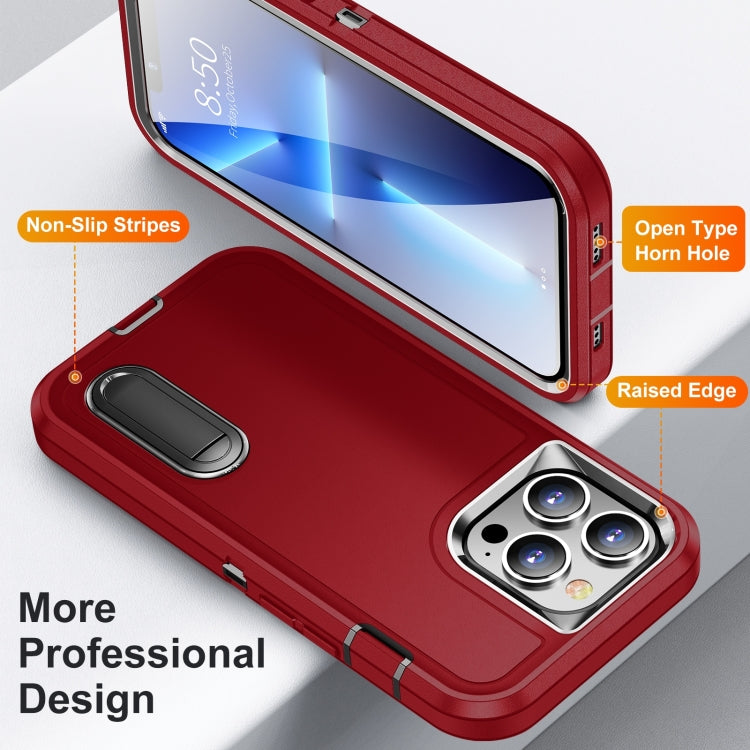 For iPhone 14 Pro Max 3 in 1 Rugged Holder Phone Case (Red + Black) - iPhone 14 Pro Max Cases by PMC TechLife | Online Shopping South Africa | PMC TechLife