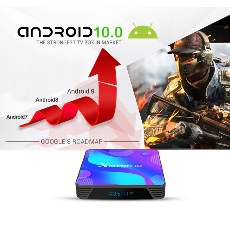 X88 PRO10 4K Smart TV BOX Android 11.0 Media Player, RK3318 Quad-Core 64bit Cortex-A53, RAM: 2GB, ROM: 16GB(EU Plug) - RK3318 by PMC Jewellery | Online Shopping South Africa | PMC Jewellery | Buy Now Pay Later Mobicred