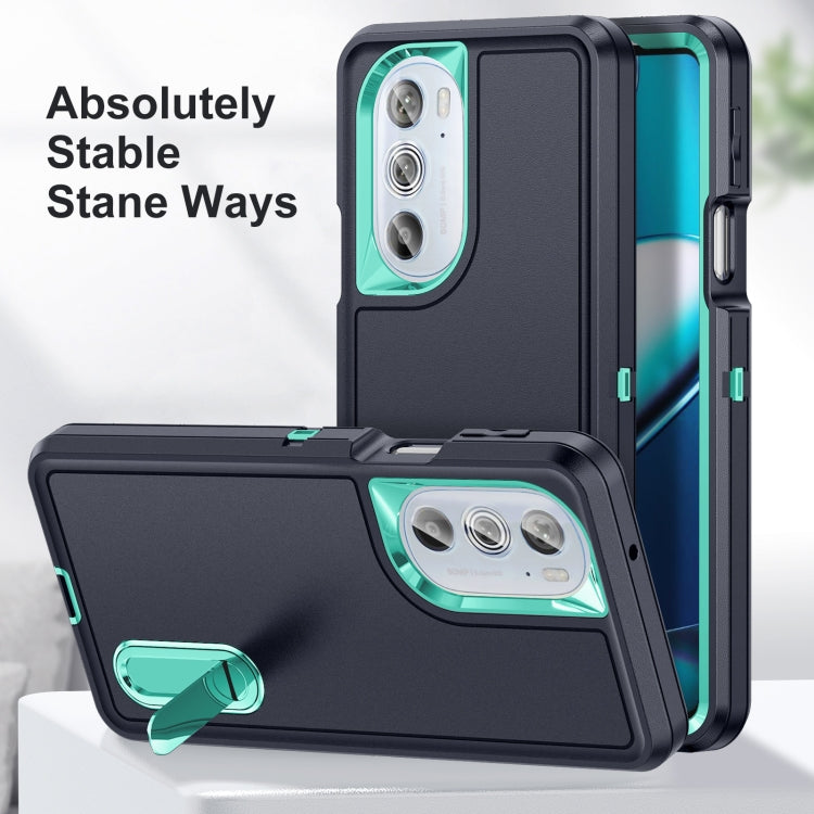 For Motorola Edge 30 Pro 3 in 1 Rugged Holder Phone Case(Dark Blue+Light Blue) - Motorola Cases by PMC TechLife | Online Shopping South Africa | PMC TechLife