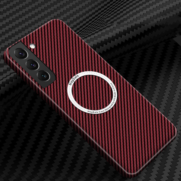 For Samsung Galaxy S22 5G Carbon Fiber Texture MagSafe Magnetic Phone Case(Red) - Galaxy S22 5G Cases by PMC Jewellery | Online Shopping South Africa | PMC Jewellery