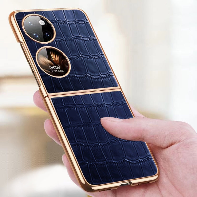 For Huawei P50 Pocket Genuine Leather Crocodile Texture Folding Phone Case(Blue) - Huawei Cases by PMC TechLife | Online Shopping South Africa | PMC TechLife | Buy Now Pay Later Mobicred