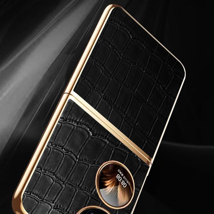 For Huawei P50 Pocket Genuine Leather Crocodile Texture Folding Phone Case(Blue) - Huawei Cases by PMC TechLife | Online Shopping South Africa | PMC TechLife | Buy Now Pay Later Mobicred