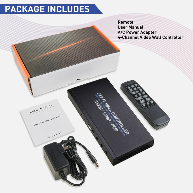 BT100 4K 60Hz 1080P 2 x 2 TV Wall Controller, Plug Type:EU Plug(Black) - Splitter by PMC Jewellery | Online Shopping South Africa | PMC Jewellery | Buy Now Pay Later Mobicred