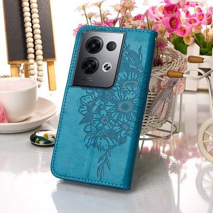 For OPPO Reno8 Pro+ Embossed Butterfly Flip Leather Phone Case(Blue) - OPPO Cases by PMC Jewellery | Online Shopping South Africa | PMC Jewellery