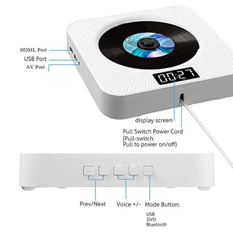 Kecag KC-608 Wall Mounted HD DVD Player Bluetooth CD Player(Blue) - DVD & LCD Player by Kecag | Online Shopping South Africa | PMC Jewellery | Buy Now Pay Later Mobicred