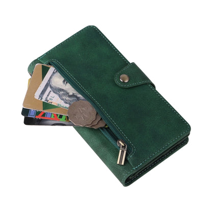 For Google Pixel 6a Rivet Buckle 9 Cards Three Fold Leather Phone Case(Green) - Google Cases by PMC Jewellery | Online Shopping South Africa | PMC Jewellery | Buy Now Pay Later Mobicred