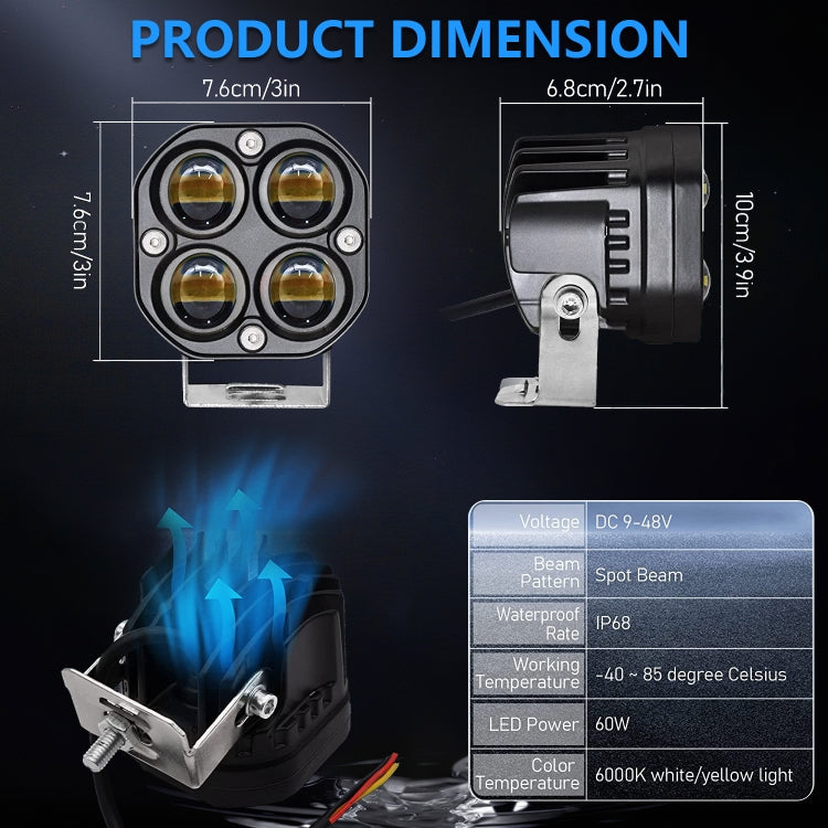 Car 3 inch Continuous Two-color Spotlight 20W / 2000LM / DC9-30V - free shipping - PMC TechLife - Order now!