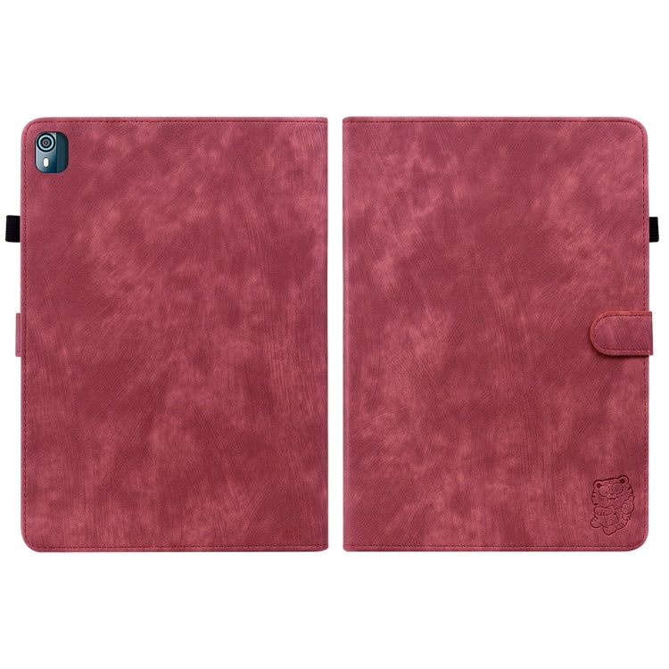 For Nokia T10 Tiger Pattern PU Tablet Case(Red) - Nokia by PMC TechLife | Online Shopping South Africa | PMC TechLife | Buy Now Pay Later Mobicred