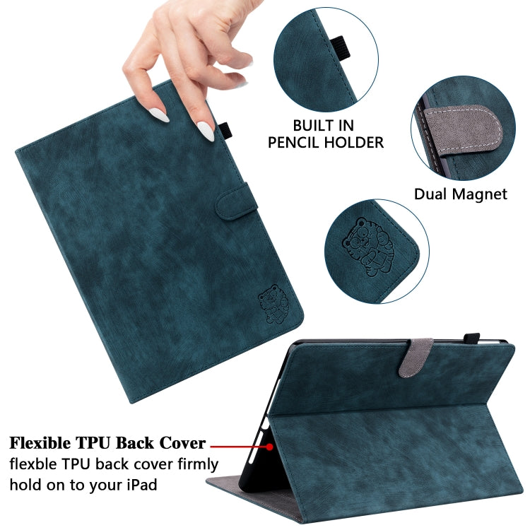 For Nokia T10 Tiger Pattern PU Tablet Case(Dark Blue) - Nokia by PMC TechLife | Online Shopping South Africa | PMC TechLife | Buy Now Pay Later Mobicred