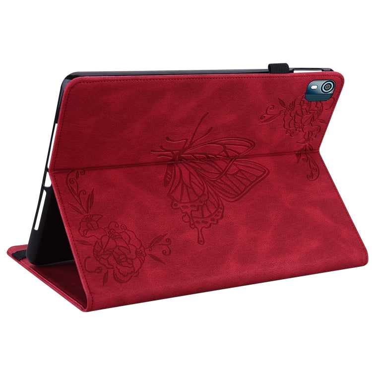 For Nokia T10 Butterfly Flower Embossed Leather Tablet Case(Red) - free shipping - PMC TechLife - Order now!
