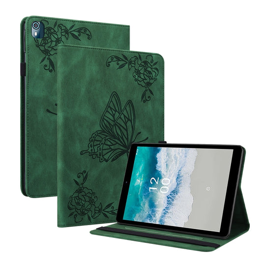 For Nokia T10 Butterfly Flower Embossed Leather Tablet Case(Green) - Nokia by PMC Jewellery | Online Shopping South Africa | PMC Jewellery | Buy Now Pay Later Mobicred