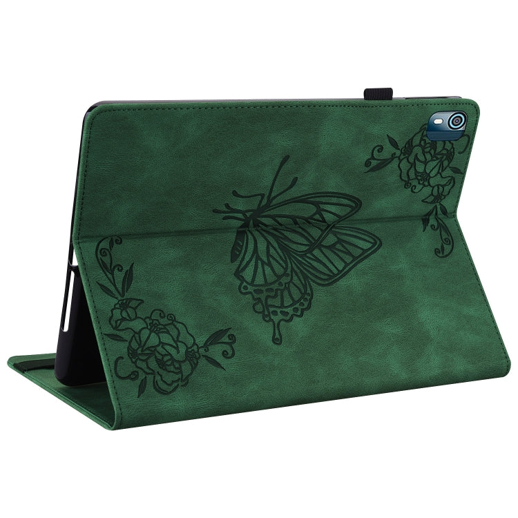 For Nokia T10 Butterfly Flower Embossed Leather Tablet Case(Green) - Nokia by PMC TechLife | Online Shopping South Africa | PMC TechLife | Buy Now Pay Later Mobicred