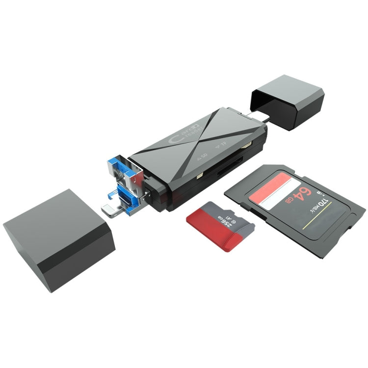 ADS-218 8 Pin+USB+Type-C Multi-function Card Reader(Black) - free shipping - PMC Jewellery - Order now!