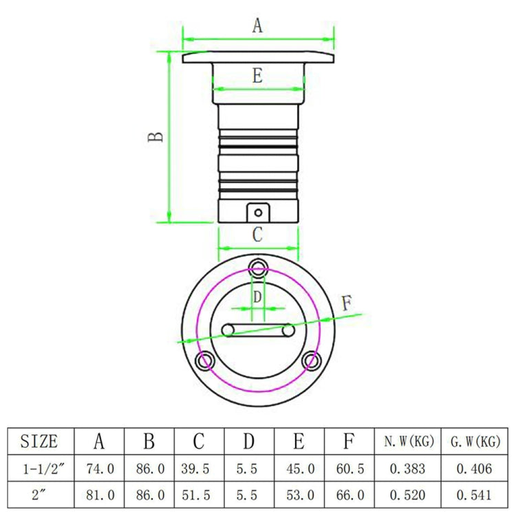 1-1/2 inch Stainless Steel Yacht Universal Fuel Filler - Marine Accessories & Parts by PMC Jewellery | Online Shopping South Africa | PMC Jewellery