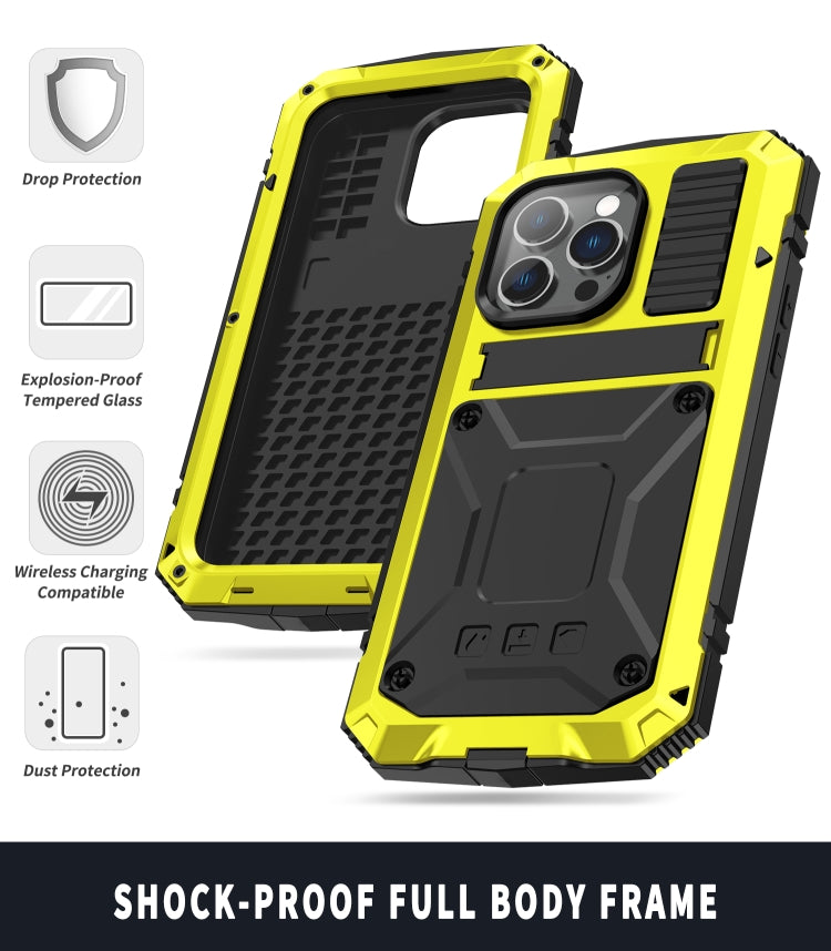 For iPhone 14 Pro Max R-JUST Shockproof Waterproof Dust-proof Case with Holder (Yellow) - iPhone 14 Pro Max Cases by R-JUST | Online Shopping South Africa | PMC TechLife | Buy Now Pay Later Mobicred