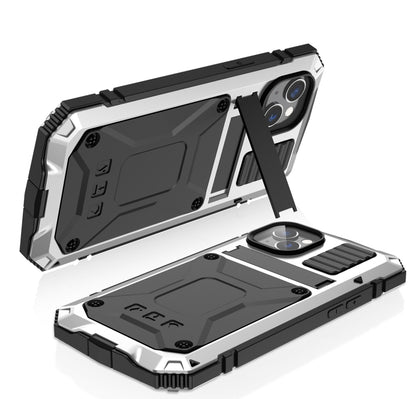 For iPhone 14 R-JUST Shockproof Waterproof Dust-proof Case with Holder (Silver) - iPhone 14 Cases by R-JUST | Online Shopping South Africa | PMC Jewellery